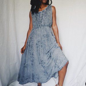 Bohemian Dress Boho Gypsy Maxi Fall Grey Flowy Dress Lace Witchy Embroidered